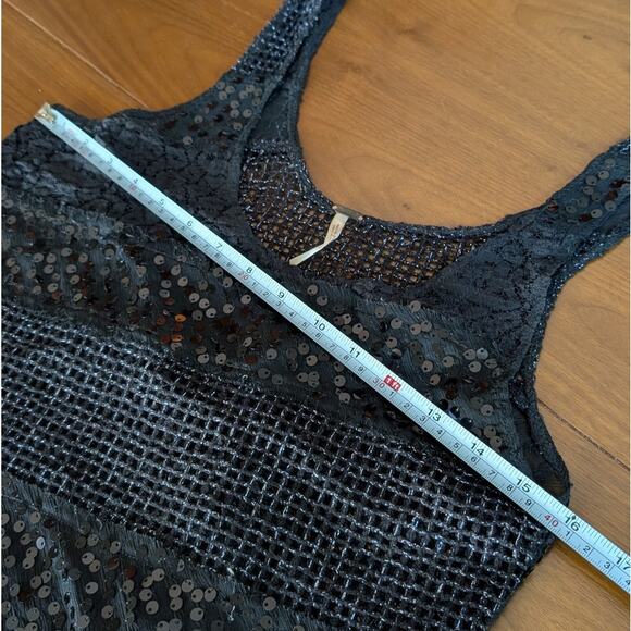 Free People Black Comb Lace Sequin Sleeveless Crop Top, size S - Picture 4 of 7